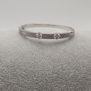 Silver Stainless Steel Pave Zircon Bangle – Waterproof & Tarnish Proof